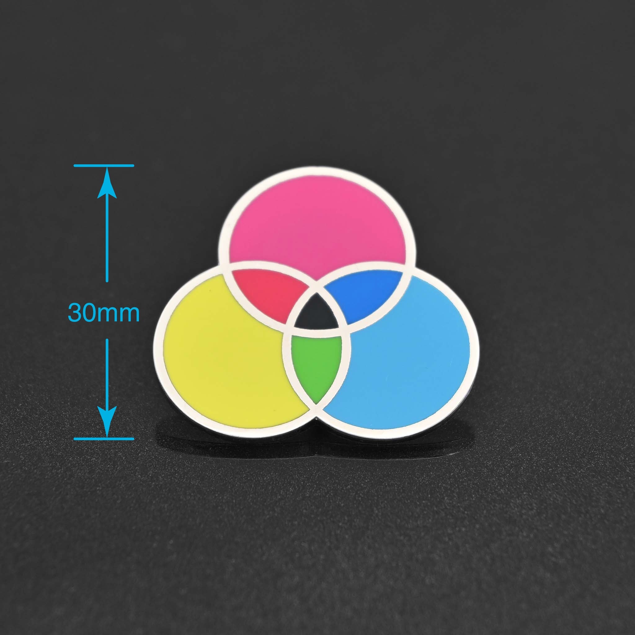 Enamel pin showing the subtractive color mixing chart - perfect for artists and designers