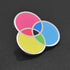 Enamel pin showing the subtractive color mixing chart - perfect for artists and designers